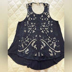 Anthropologie navy blue and white cutout tank